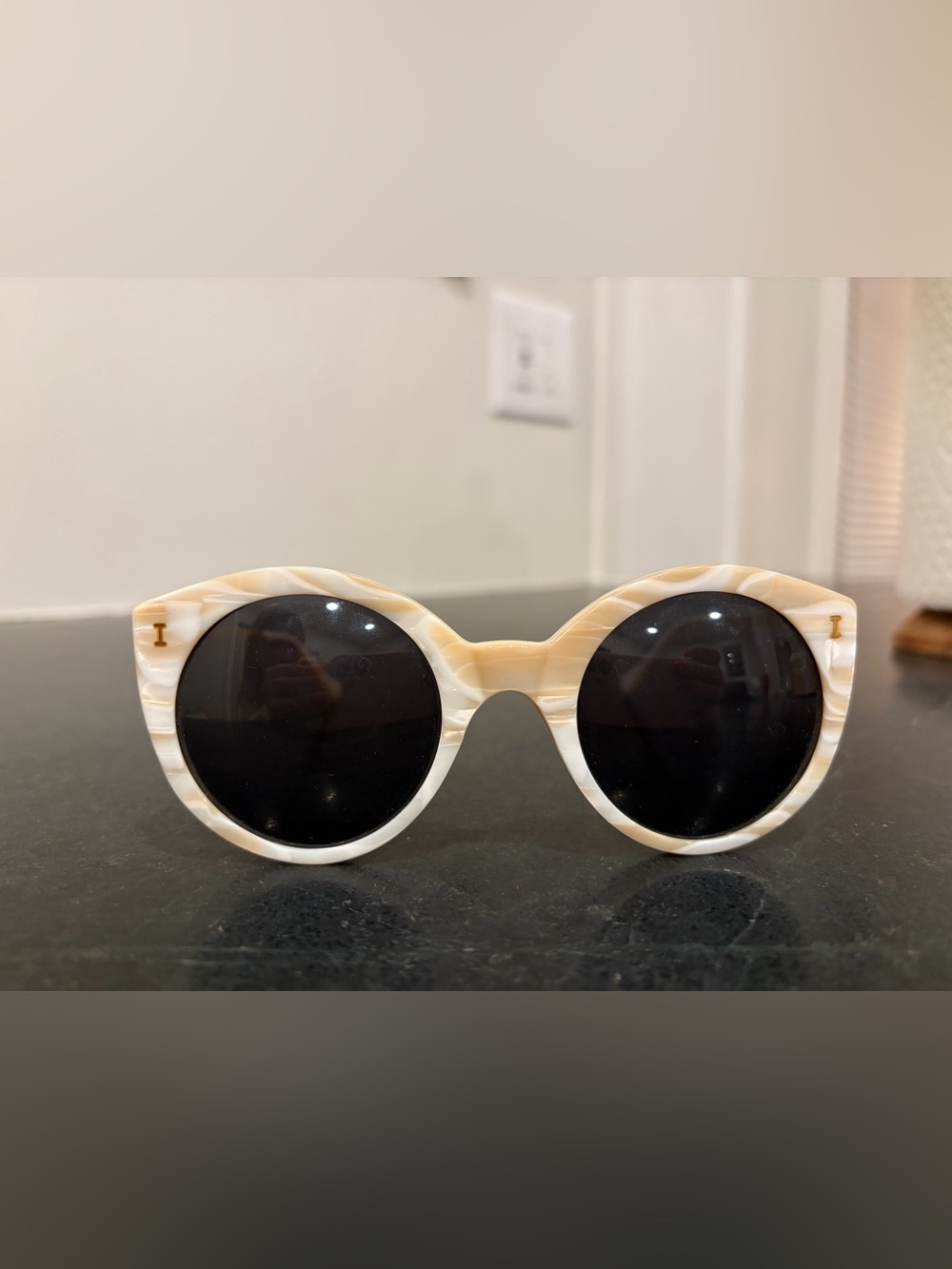 Illesteva “Palm Beach”, Round Mother of Pearl Sunglasses